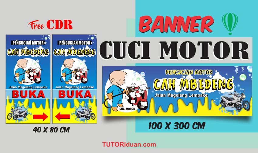 Desain Spanduk Banner Cuci Motor dengan CorelDraw (Free CDR) - TUTORiduan.com